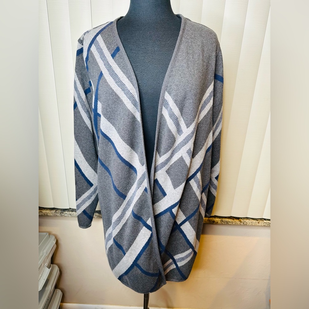 Charter Club Women’s 100% Cotton Grey Plaid Open Front Cardigan, Jacket. Size 2X